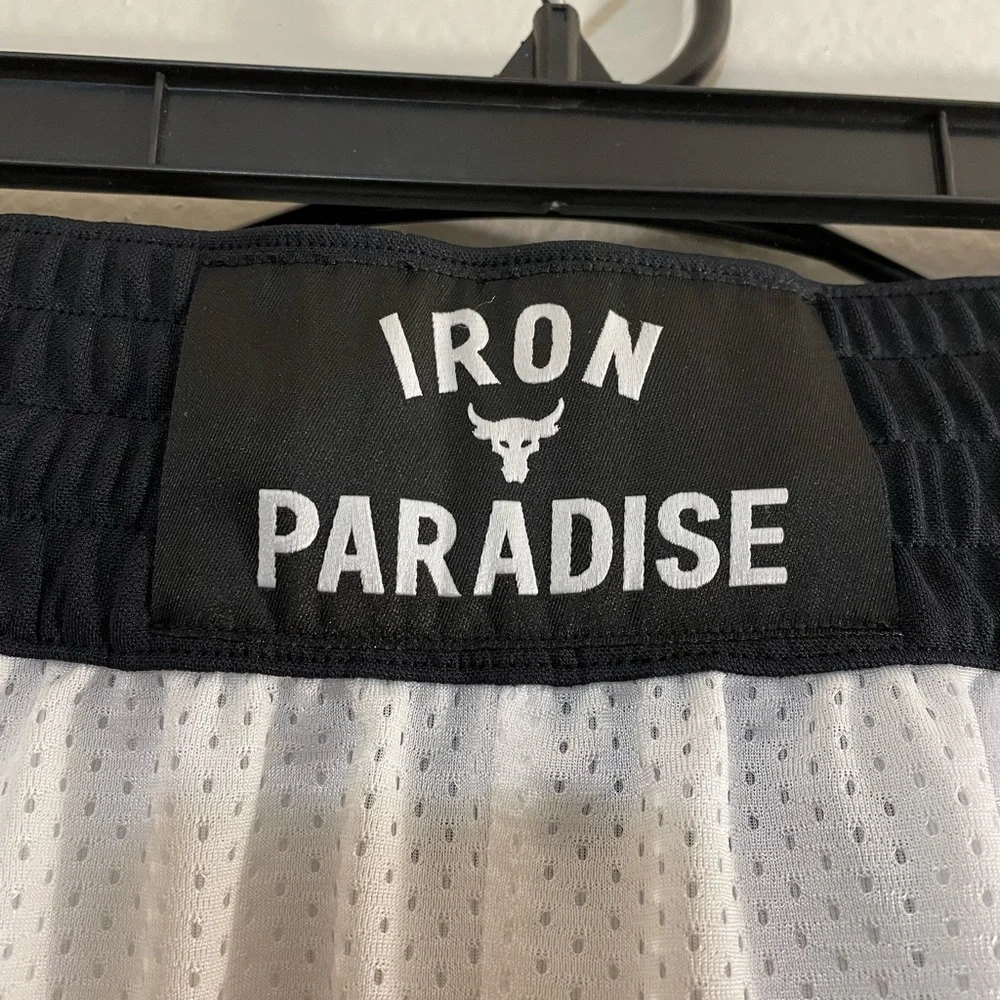 Under Armour Project Rock Iron Paradise White Mesh Shorts Size Large